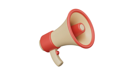 A 3D render of a beige and red megaphone, perfect for announcements, marketing, or important messages with an engaging visual. background removed