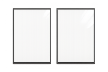 Pair of blank vertical frames with black edges for posters on transparent background, adding content
