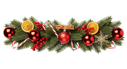Christmas garland with ornaments, festive decoration