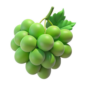 3d green grapes cluster isolated on transparent background