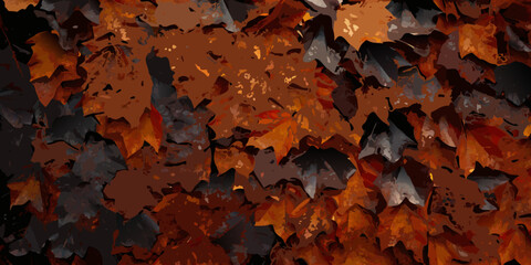 Abstract pattern of fallen autumn leaves in rich shades of brown and orange