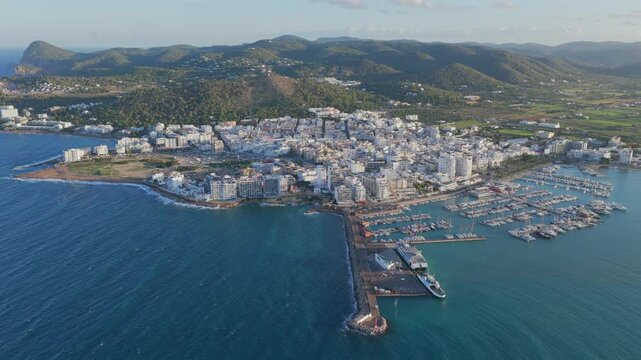 Aerial View of San Antonio Bay and Marina: The Resort Town of Sant Antoni de Portmany, Ibiza, Spain	