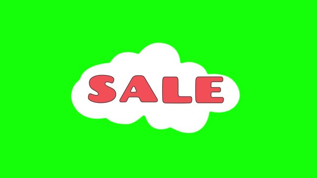 Comic style red sale text inside white cloud bubble on transparent Background.
