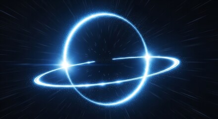 Obraz premium Zigzagging Neon Blue Light with Particles Floating around in Space Backdrop Image