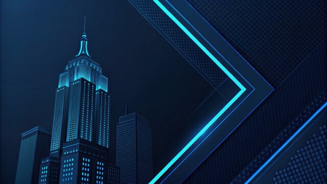 Stunning blue cityscape with futuristic neon accents and sharp geometric design elements creates a powerful, modern, and professional visual impact