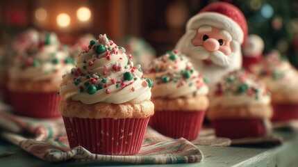 close-up festive Christmas cupcakes 