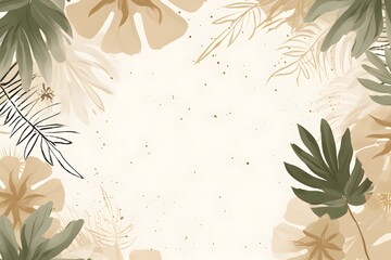 Soft botanical background with muted tropical leaves and flowers