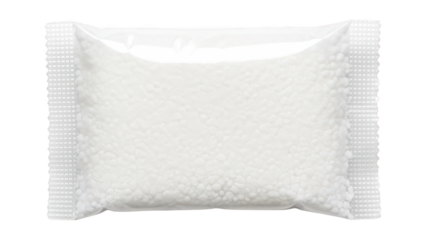 Close-up of a single hygienic disposable white linen or fabric wipe in a sealed plastic wrapper on a plain white background for personal care or