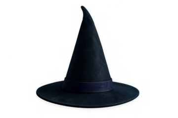 Black witch hat finding for halloween costume, magic, wizardry and fantasy, transparent background style