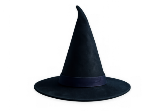 Black witch hat finding for halloween costume, magic, wizardry and fantasy, transparent background style