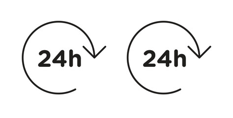 24 Hrs icon with editable stroke and flat vector pack