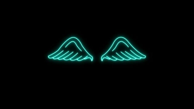 Vibrant neon angel wings glowing animation. 