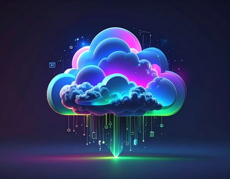 Abstract glowing cloud computing concept with digital data streams