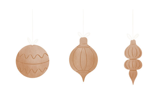 Neutral Vintage Watercolor Christmas Ornaments Transparent Png