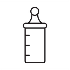 Baby milk bottle with a nipple on top and measurement markings on the side, representing the concepts of infant nutrition, infant care, and pregnancy, an essential tool for feeding newborns. 