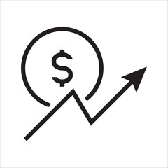 An upward trend line chart with a dollar sign coin at the top, symbolizes financial growth, stock market performance and successful investment strategies, the concept of business success and economic 