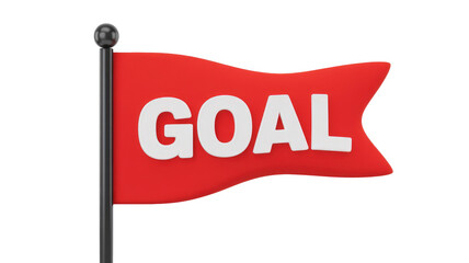 A 3D rendered red flag with the word 'GOAL' in bold white letters, signifying achievement, target, and success. Isolated on a transparent background. background removed