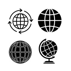 Global Globe Icons Set – World Map Symbol Vector Collection
