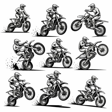 "Motocross Rider Vector Set &ndash; Dirt Bike Jumping, Racing, and Off-Road Action Illustrations"