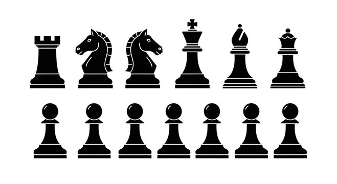"Chess Pieces Vector Set &ndash; Black Silhouette Icons of Full Chess Set"