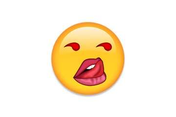Flirty Emoji Face with Red Eyes and Playful Lips Expression