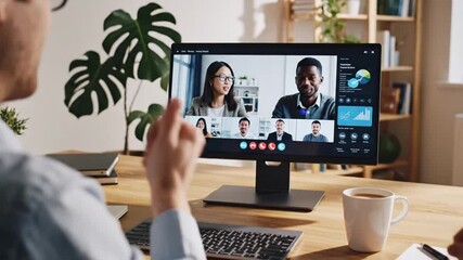 Diverse Team Collaborates Remotely via Video Conference, Sharing Ideas and Giving Thumbs Up - Powered by Adobe