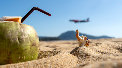 Elephant figurine on the beach by the sea