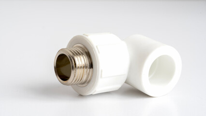 Polypropylene coupling for plumbing on a white background