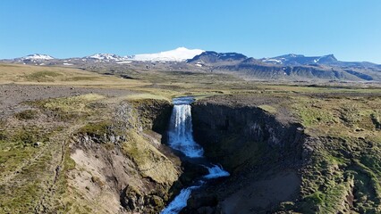 Sv&ouml;&eth;ufoss Waterfall Aerial View in Iceland