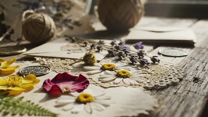 Dried Flowers and Herbs Arranged on Paper. - Powered by Adobe