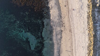 Aerial Drone View of Icelandic Sandy Beach and Rocky Shore 