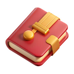 3d icon of red book with golden clasp isolated on transparent background