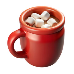 3d icon of red mug filled with hot chocolate and marshmallows isolated isolated on transparent background