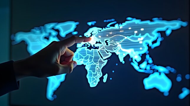 Hand holding globe with world map global business concept