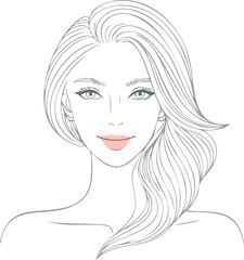 Minimal woman line outline, Woman flowing hair line art, One-line female portrait, Minimal female silhouette, Elegant line art woman, Flowing hair outline woman, Simple woman face line art