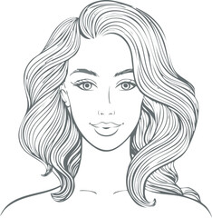 Adobe IllustratMinimal line portrait with hair blending into waves, elegant feminine line art portrait, flowing hair illustration for modern aesthetic design, Woman Line Art with Flowing Hair Artwork