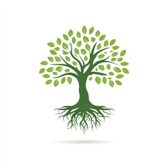 Fototapeta premium Green Tree of Life Illustration with Roots and Leaves Symbolic of Growth Resilience and Connection on a Clean White Background for Logo or Design
