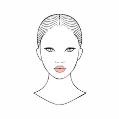Minimal outline of a woman with bold lips and soft eyes, elegant feminine line art portrait, simple beauty illustration for modern aesthetic design, Woman Line Art with Bold Lips