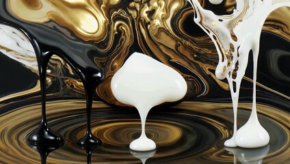 A dynamic high quality 4K abstract art background stock video featuring a glitter fluid spill ink drip with a defocused bronze white and black color palette showing a shimmering texture as the gel - Powered by Adobe
