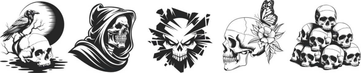Collection of skull, Vector illustration.
