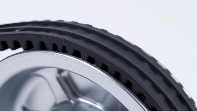 Close-up of Pulley and Belt: Automotive Engineering Detail