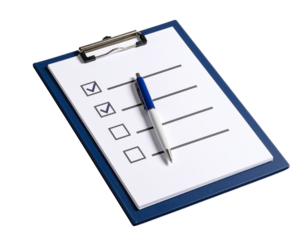 3D Isometric Clipboard with Checklist and Pen, Transparent Background