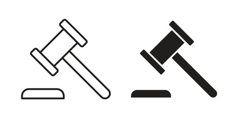 Gavel icon with editable stroke and flat vector pack