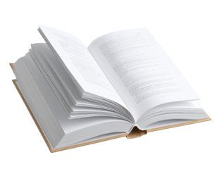  3D Isometric Open Book with Turning Page, Angled View, Transparent Background