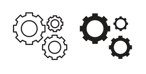 Gears icon with editable stroke and flat vector pack