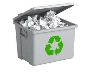 3D Isometric Recycling Bin with Lid Open, Transparent Background