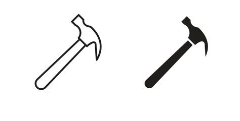 Hammer icon with editable stroke and flat vector pack
