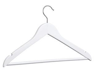  Angled Side View of White Plastic Trouser Hanger with Integrated Bar, Isolated