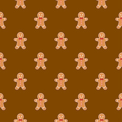 Seamless Gingerbread Man Cookie Pattern. Sweet Christmas Holiday Baking Background