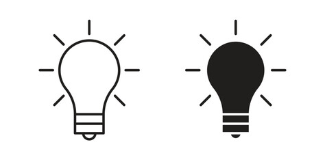 Light bulb icon with editable stroke and flat vector pack